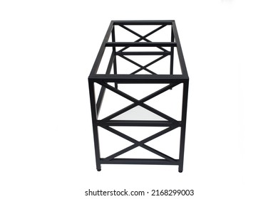 Loft Style Table Made Of Black Metal Pipe. Office Furniture. Table With Metal Frame. Modern Furniture In Loft Style. Furniture Isolated On White Background. Office Table. Metal Frame Table.