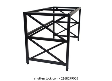 Loft Style Table Made Of Black Metal Pipe. Office Furniture. Table With Metal Frame. Modern Furniture In Loft Style. Furniture Isolated On White Background. Office Table. Metal Frame Table.