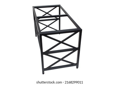 Loft Style Table Made Of Black Metal Pipe. Office Furniture. Table With Metal Frame. Modern Furniture In Loft Style. Furniture Isolated On White Background. Office Table. Metal Frame Table.