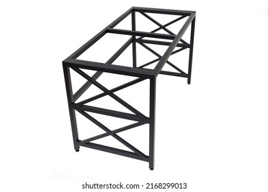 Loft Style Table Made Of Black Metal Pipe. Office Furniture. Table With Metal Frame. Modern Furniture In Loft Style. Furniture Isolated On White Background. Office Table. Metal Frame Table.