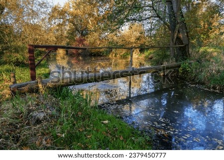 Log bridge across the water. Autumn. Slanaky near Studenka. Northeast Moravia.