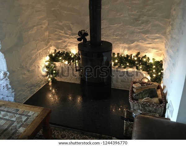 Log Burner Inglenook Fireplace Christmas Country Stock Photo Edit