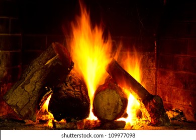 Log Burning On Open Fire