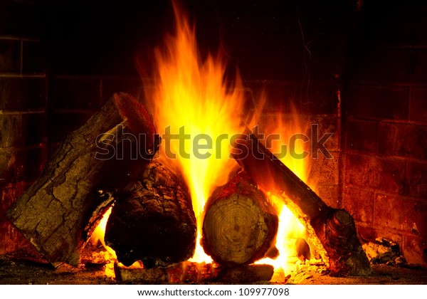 Log Burning On Open Fire Stock Photo Edit Now 109977098