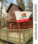 Log cabin with California flag in big bear lake