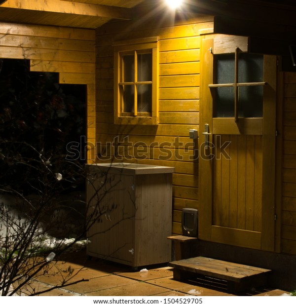 Log Cabin Dark Winter Night Snowy Stock Photo Edit Now 1504529705