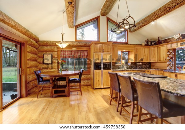 Log Cabin House Interior Dining Kitchen Stock Photo Edit Now