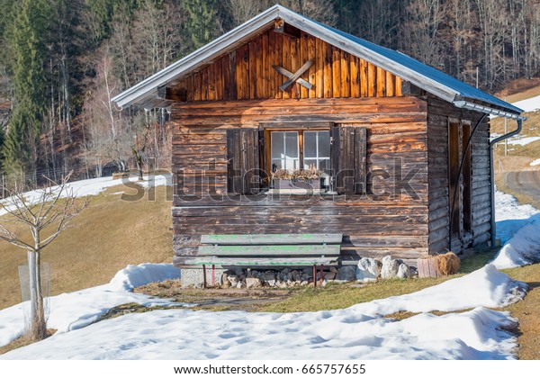 Log Cabin Mountains Winter Time Stock Photo Edit Now 665757655