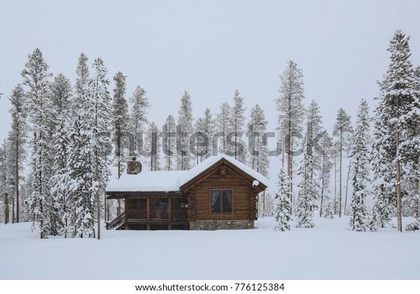 Log Cabin Snow During Snowstorm Surrounded Stock Photo (Edit Now) 776125384