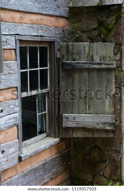 Log Cabin Window Shutter Stock Photo Edit Now 1119057503