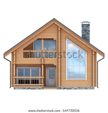 log house facade on white background