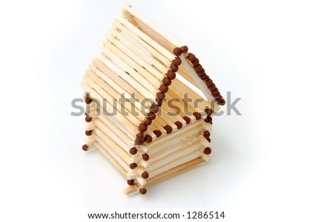 Log house from matches pattern isolated on white paper