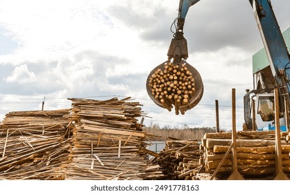 Log loader or forestry machine loads a log truck - Powered by Shutterstock