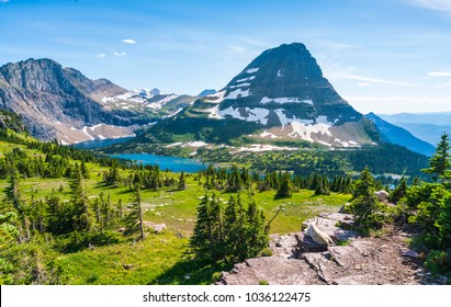 Logan Pass Trail In Glacier National Park On Sunny Day,Montana,usa.