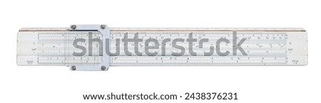 Logarithmic ruler isolated on white background. Stationery for engineers and students