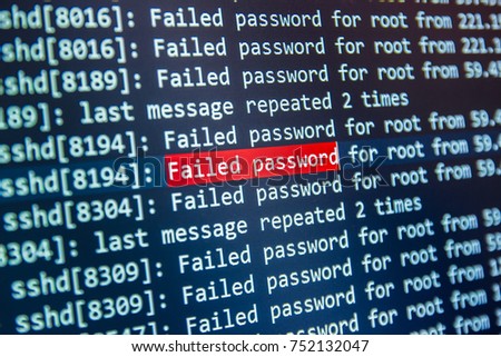 Logging string with failed password for root on screen in bokeh effect