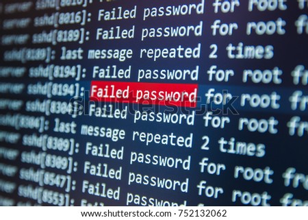 Logging string with failed password for root on screen in bokeh effect