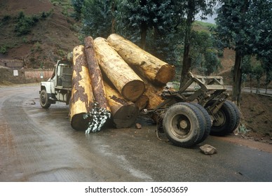 Logging Truck Accidental Log Spill, Kunming, Yunnan Province, People's Republic Of China