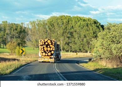 A Logging Truck Hauling Timber On An Australian Bitumen Country Highway