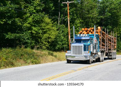 Logging Truck On Highway Near Skohegan, Maine