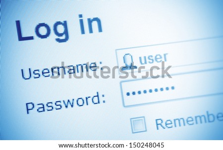 Log-in box on computer screen