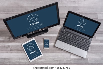 Login Concept Shown On Different Information Technology Devices