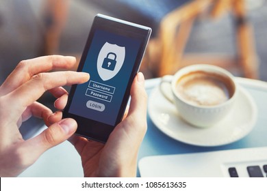 login to mobile app, cybersecurity, private access with username and password to personal data, concept on screen of smartphone - Powered by Shutterstock