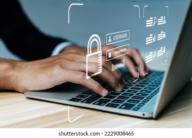 Login Page. user business people hand entering password code on laptop computer, cyber internet security, information authentication, digital marketing, shopping online, digital technology concept - Shutterstock ID 2229008465