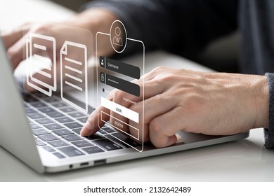 Login and password of cyber security and networking concept. User typing password secure access to personal information. Cybersecurity and encryption secure Internet access on virtual digital display - Shutterstock ID 2132642489