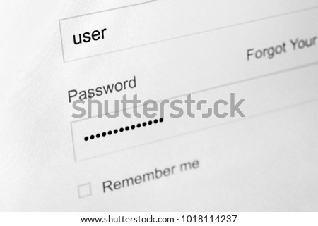 Login and password fields on screen. Security business concept