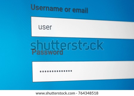 Login and password fields on screen. Security business concept