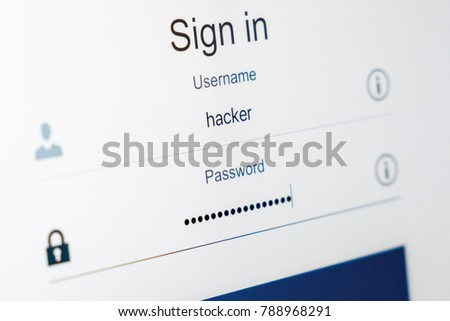 Login and password fields on screen. Security business concept