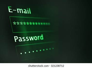 Login And Password On Dark Monitor Screen