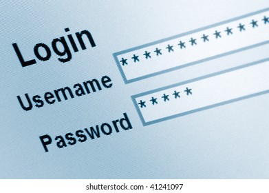 Login Screen Macro Capture, Medium Blue Website, ecommerce e access online user web page password username
