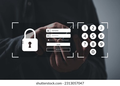 Login security concept, User, identification information security and encryption, secure access to user's personal information, secure Internet access, cybersecurity. 