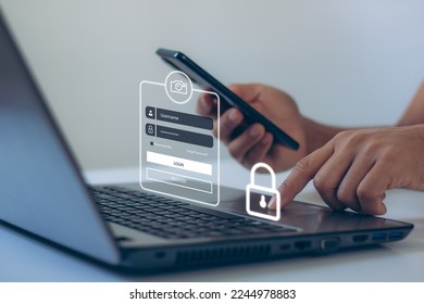 Login, User, cyber security in two-step verification, identification information security and encryption, Account Access app to sign in securely or receive verification codes by email or text message.