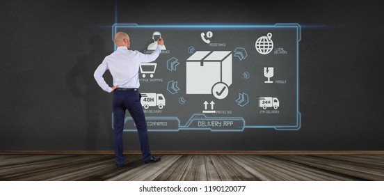 Logistic delivery application screen 3d rendering