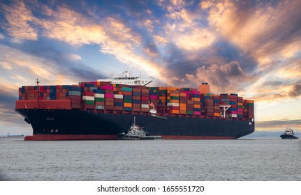 Logistics Container Loading By Large Barges Stock Photo (Edit Now ...