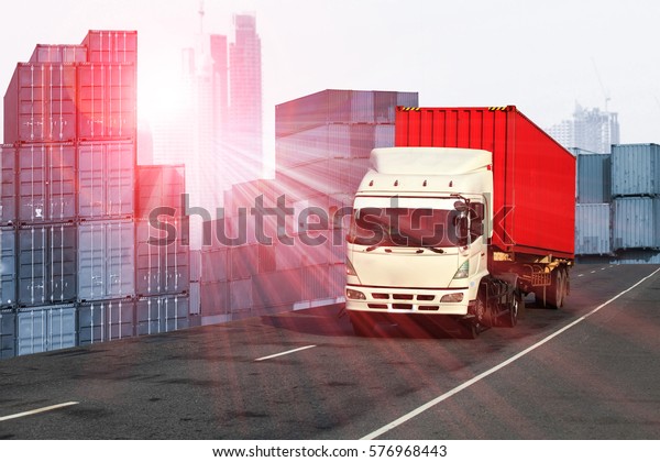 Logistics global transportation concept. Maritime and\
land transport, air transport use for import export shipping\
industry 