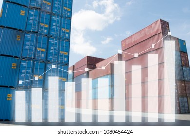 Logistics Growth Background With Container Depot And Graphic Graph Stock.	