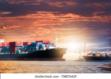 Logistics import export background of Container Cargo ship in the ocean at sunset sky, Freight Transportation - Shutterstock ID 708076429