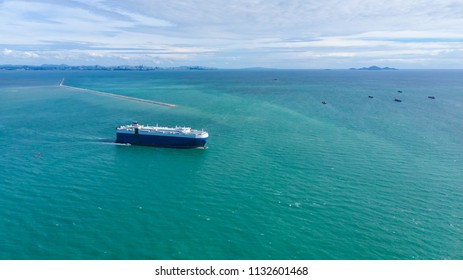 Logistics International Transport Import Export And Exchange Shipping Business By Container Ship Large  Open Sea Asia Pacific Aerial Top View From Drone Camera Photography