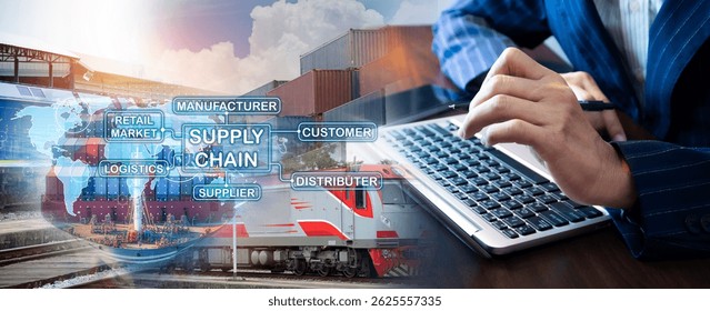 Logistics network distribution concept in background. Logistics and transportation concept is container freight transport concept for logistics industry for fast or immediate delivery