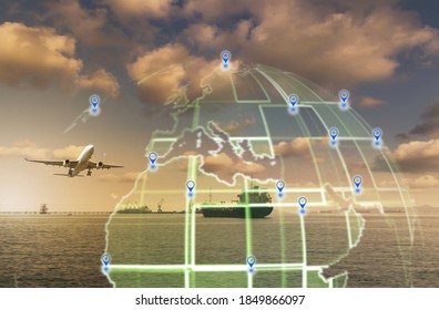 Logistics And Transportation Container Cargo Ship With Tugboat In The Ocean, Freight Transportation, Shipping.