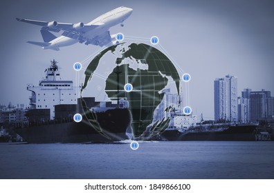 Logistics And Transportation Container Cargo Ship With Tugboat In The Ocean, Freight Transportation, Shipping.