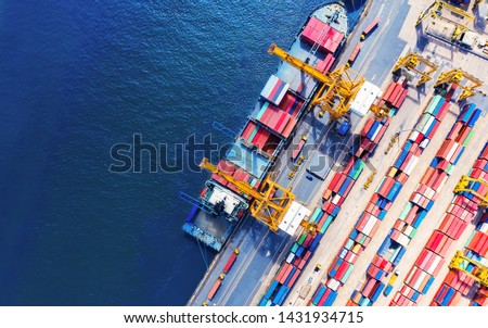 Logistics and transportation of Container Cargo ship and Cargo import/export and business logistics, Shipping , Top view ,Aerial view from drone