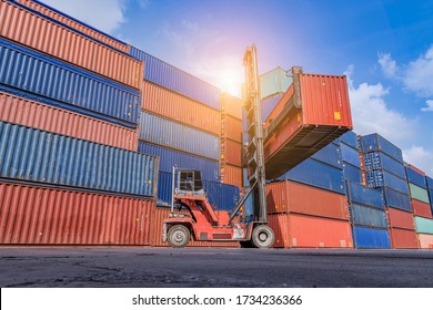 The logistics and transportation of Containers cargo shipping,loading by forklift truck business logistic import and export freight transportation. - Shutterstock ID 1734236366