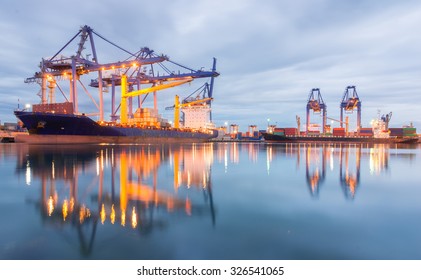 Containers Loading Shipping By Crane Morning Stock Photo 325831349 ...
