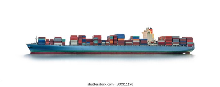 Logistics and transportation of International Container Cargo ship isolated on white background