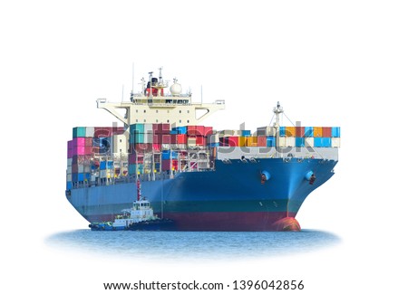 Logistics and Transportation of international Container Cargo ship isolated on white background.